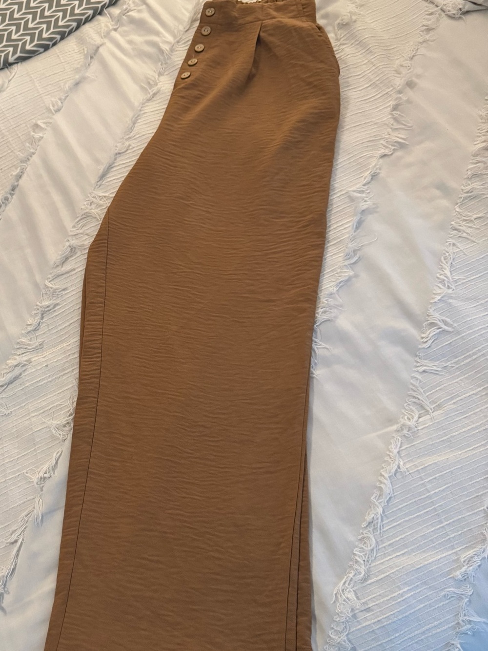High-Waist Brown Midi Pants  with Button Detail